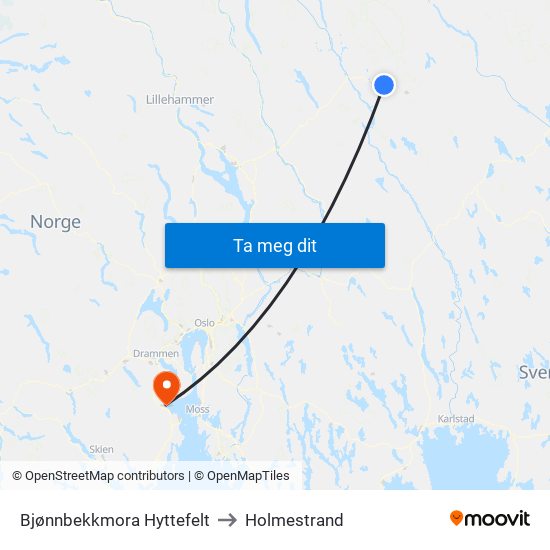 Bjønnbekkmora Hyttefelt to Holmestrand map