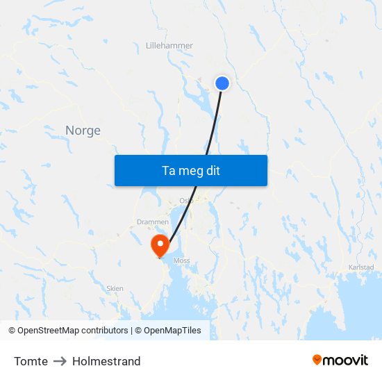 Tomte to Holmestrand map