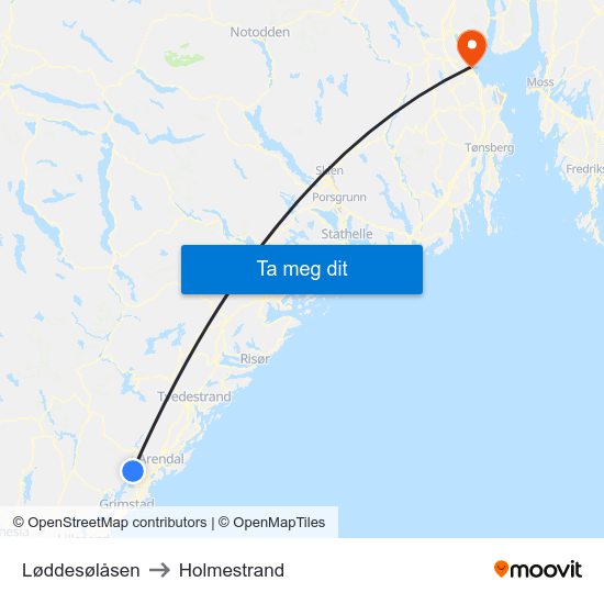 Løddesølåsen to Holmestrand map