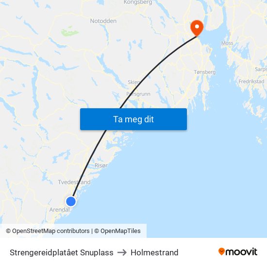 Strengereidplatået Snuplass to Holmestrand map