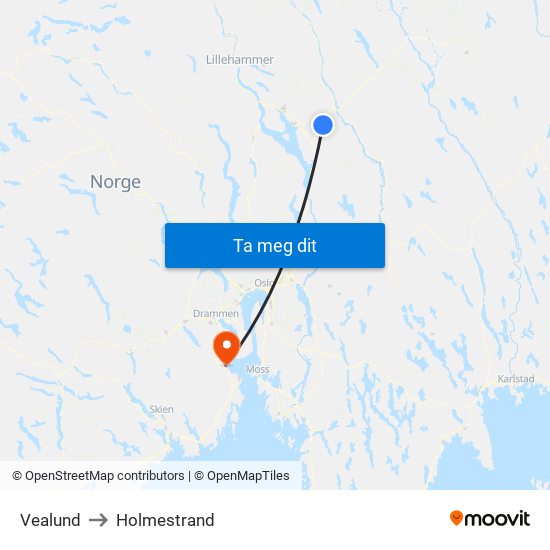 Vealund to Holmestrand map