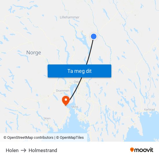 Holen to Holmestrand map