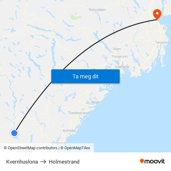 Kvernhuslona to Holmestrand map