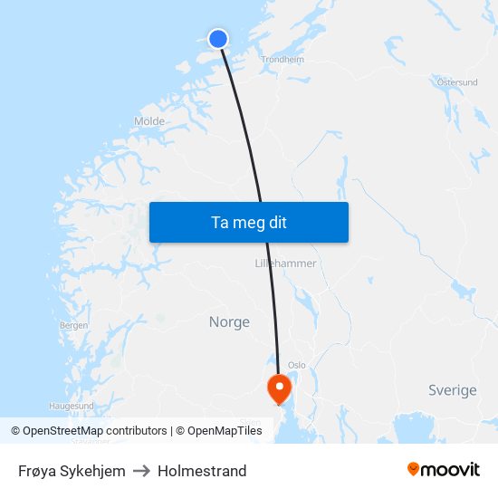 Frøya Sykehjem to Holmestrand map