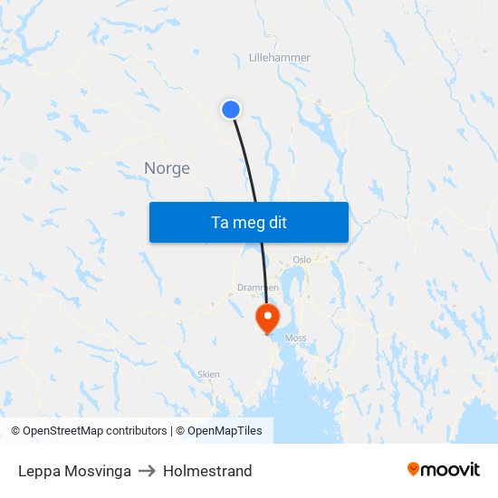 Leppa Mosvinga to Holmestrand map