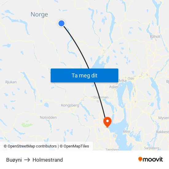 Buøyni to Holmestrand map