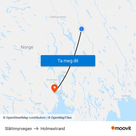 Slåttmyrvegen to Holmestrand map