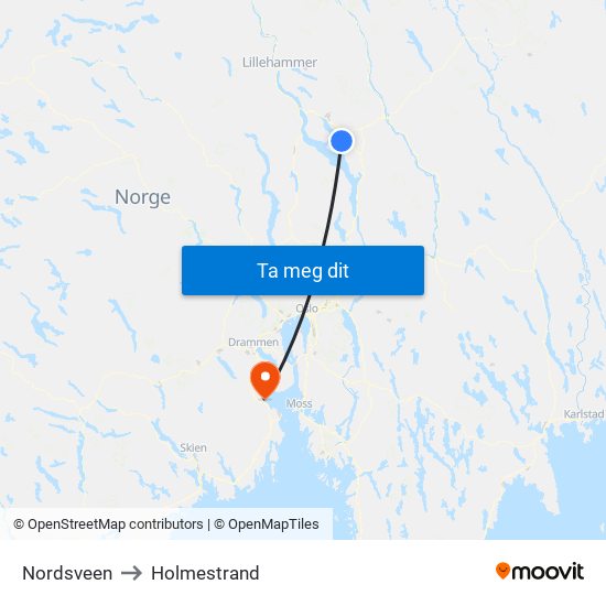 Nordsveen to Holmestrand map