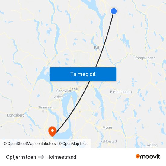 Optjernstøen to Holmestrand map