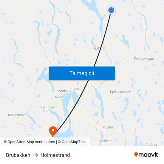 Brubakken to Holmestrand map