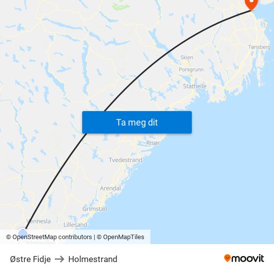 Østre Fidje to Holmestrand map