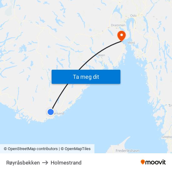 Røyråsbekken to Holmestrand map