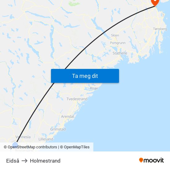 Eidså to Holmestrand map