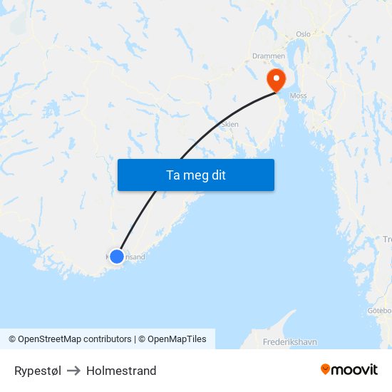 Rypestøl to Holmestrand map