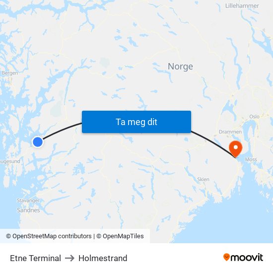 Etne Terminal to Holmestrand map