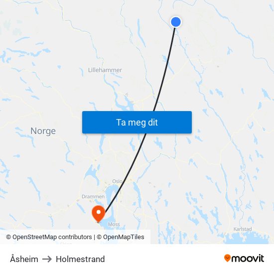 Åsheim to Holmestrand map