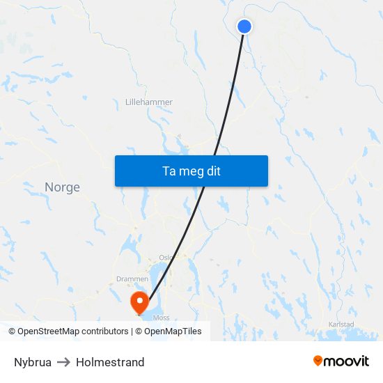 Nybrua to Holmestrand map