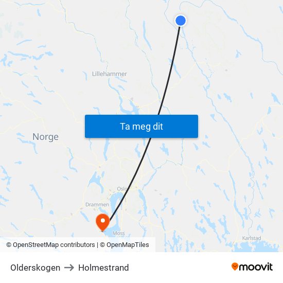 Olderskogen to Holmestrand map