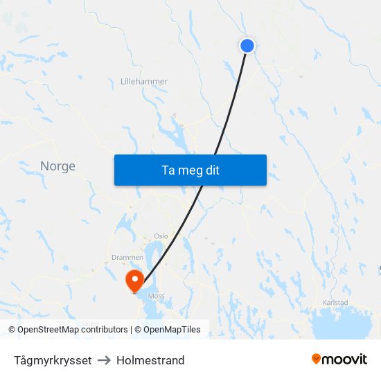 Tågmyrkrysset to Holmestrand map