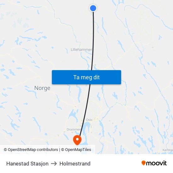 Hanestad Stasjon to Holmestrand map