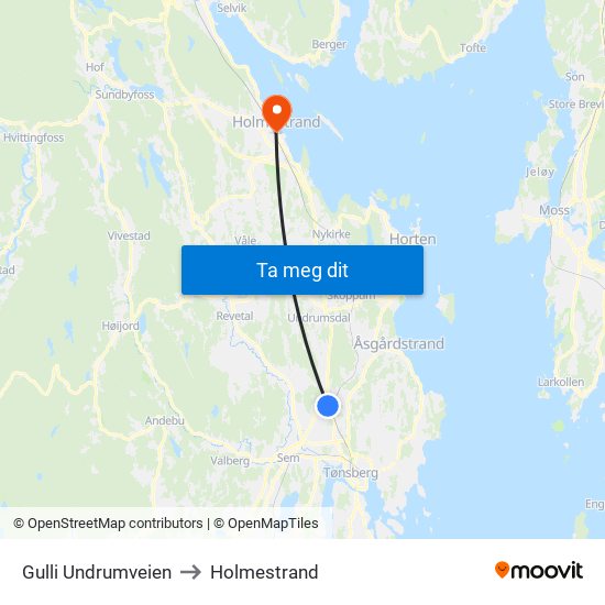 Gulli Undrumveien to Holmestrand map