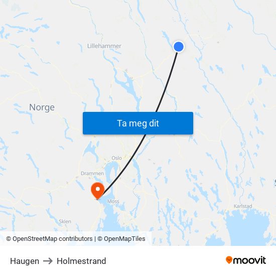 Haugen to Holmestrand map