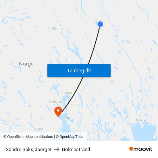 Søndre Baksjøberget to Holmestrand map