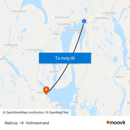 Nybrua to Holmestrand map