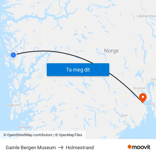 Gamle Bergen Museum to Holmestrand map