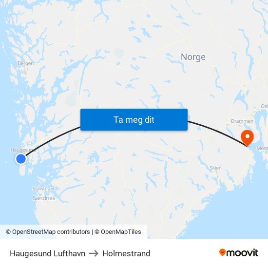Haugesund Lufthavn to Holmestrand map