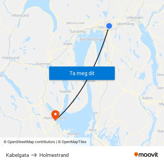 Kabelgata to Holmestrand map