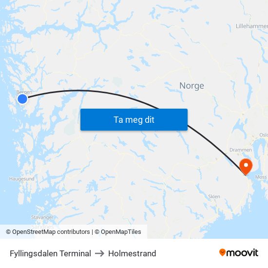 Fyllingsdalen Terminal to Holmestrand map