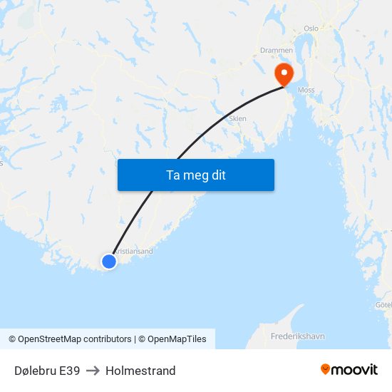 Dølebru E39 to Holmestrand map