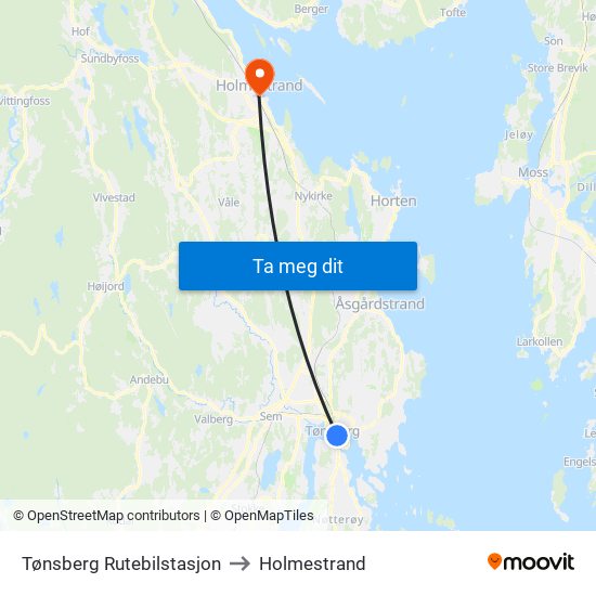 Tønsberg Rutebilstasjon to Holmestrand map