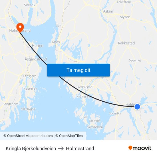 Kringla Bjerkelundveien to Holmestrand map