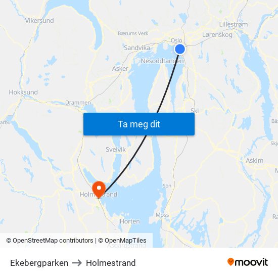 Ekebergparken to Holmestrand map