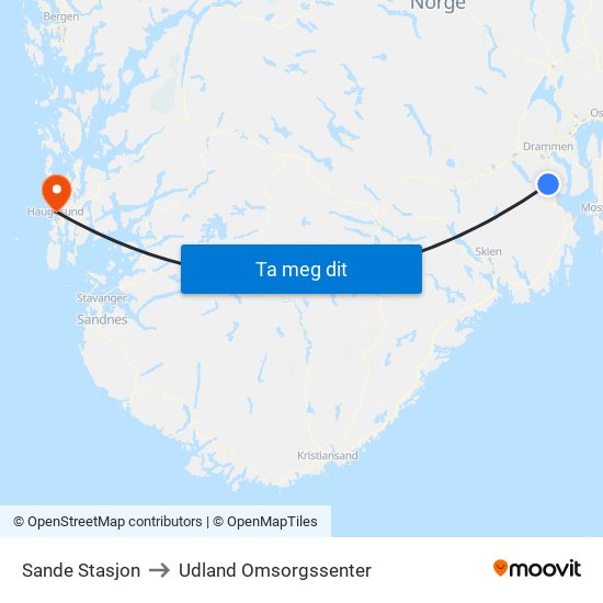 Sande Stasjon to Udland Omsorgssenter map