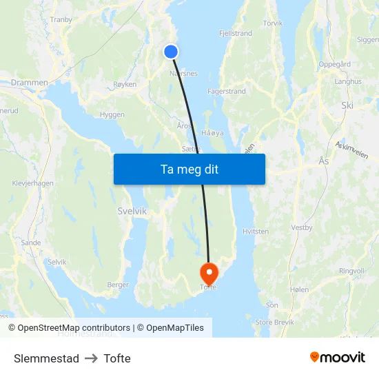 Slemmestad to Tofte map