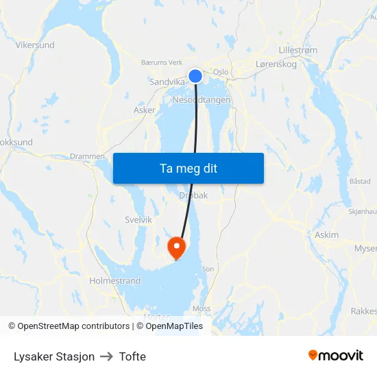 Lysaker Stasjon to Tofte map