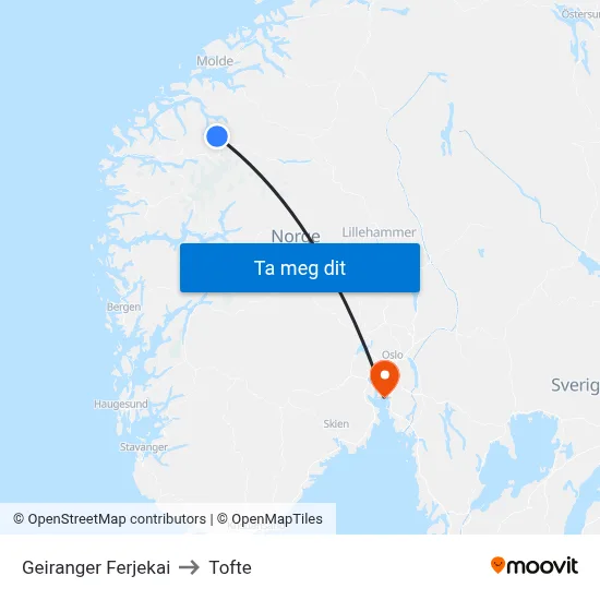 Geiranger Ferjekai to Tofte map