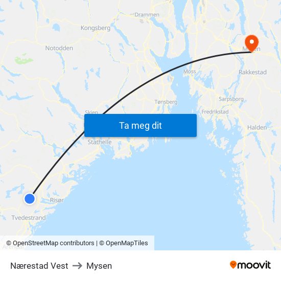 Nærestad Vest to Mysen map