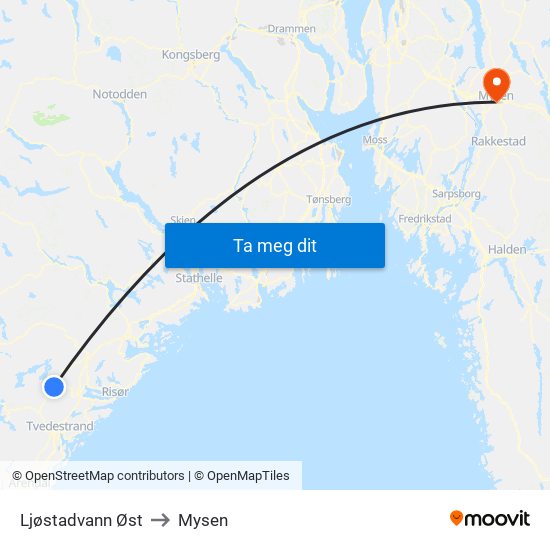 Ljøstadvann Øst to Mysen map