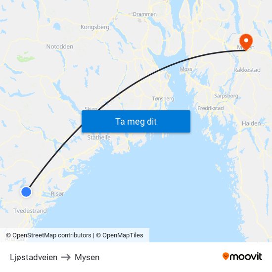 Ljøstadveien to Mysen map
