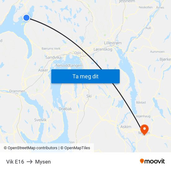 Vik E16 to Mysen map