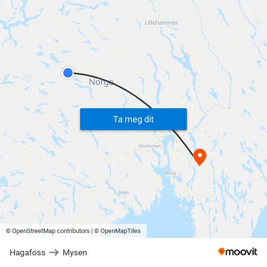 Hagafoss to Mysen map
