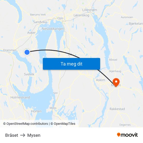 Bråset to Mysen map