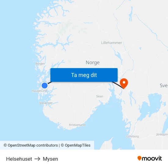 Helsehuset to Mysen map
