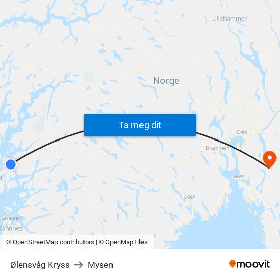 Ølensvåg Kryss to Mysen map