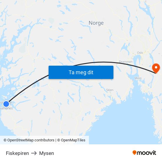 Fiskepiren to Mysen map