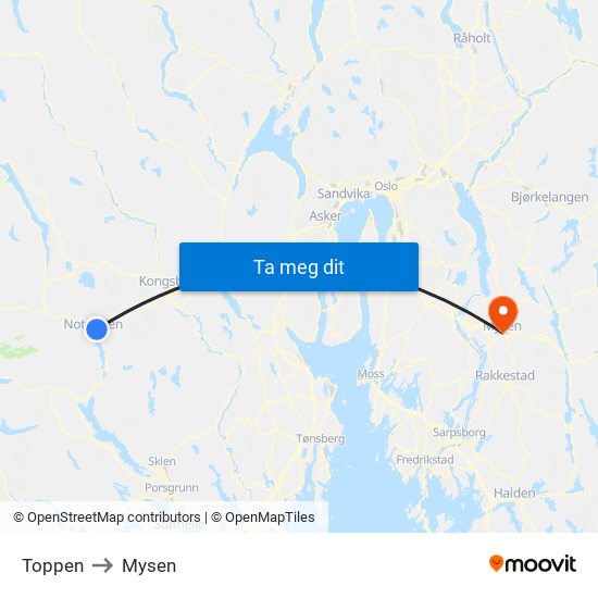 Toppen to Mysen map